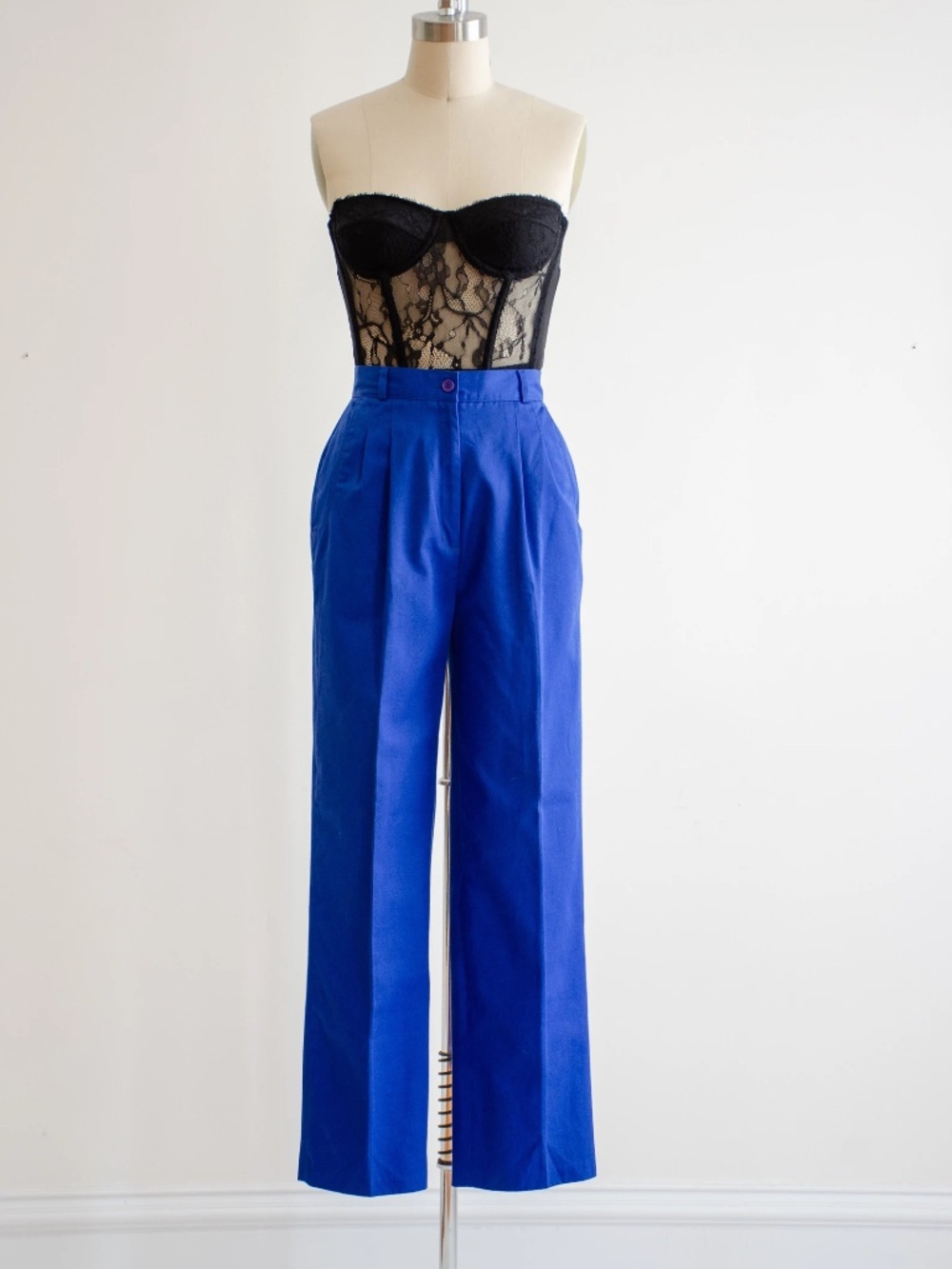 Vintage 80s Neil Martin Royal Blue Pleated High Waist Trousers Pants